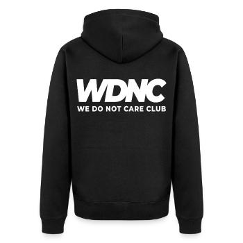 WDNC - On s’en fout Club - Veste à capuche bio Premium Unisexe - noir - Dos - Nico (187cm)