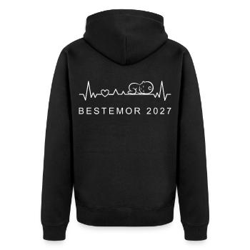Oma 2027 Herzschlag Schwangerschaft Norwegisch - Unisex Premium Bio Zip Hoodie - Schwarz - Hinten - Nico (187cm)