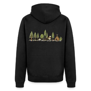Wandern Camping Pfadfinder Wald Outdoor Abenteuer - Unisex Premium Bio Zip Hoodie - Schwarz - Hinten - Nico (187cm)