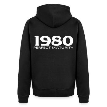 1980 - Unisex Premium Bio Zip Hoodie - Schwarz - Hinten - Nico (187cm)