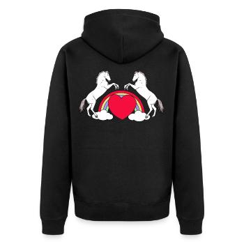 Herz Pferde Regenbogen Reiterin Reiter Kinder - Unisex Premium Bio Zip Hoodie - Schwarz - Hinten - Nico (187cm)