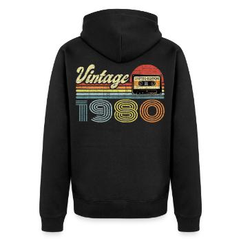 Vintage 1980 Cassette Mixtape - 41e anniversaire - Veste à capuche bio Premium Unisexe - noir - Dos - Nico (187cm)