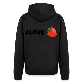 I love Erdbeeren Früchte Obst lecker Geschenk - Unisex Premium Bio Zip Hoodie - Schwarz - Hinten - Nico (187cm)