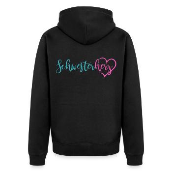 Schwesterherz - Unisex Premium Bio Zip Hoodie - Schwarz - Hinten - Nico (187cm)