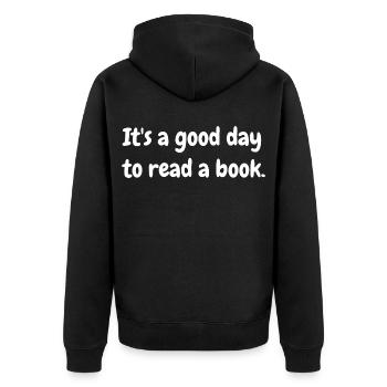 Es ist ein guter Tag um ein Buch zu lesen - Unisex Premium Bio Zip Hoodie - Schwarz - Hinten - Nico (187cm)