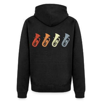 Vintage Tuba Skizze - Unisex Premium Bio Zip Hoodie - Schwarz - Hinten - Nico (187cm)