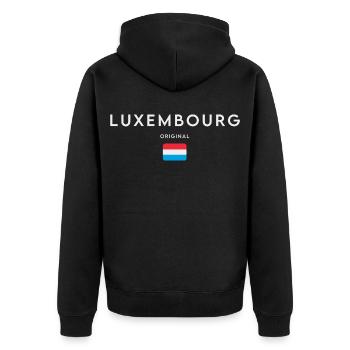 Flagge von Luxemburg, Luxemburger Stolz - Unisex Premium Bio Zip Hoodie - Schwarz - Hinten - Nico (187cm)