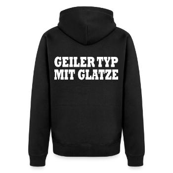 geiler typ mit glatze - Unisex Premium Bio Zip Hoodie - Schwarz - Hinten - Nico (187cm)