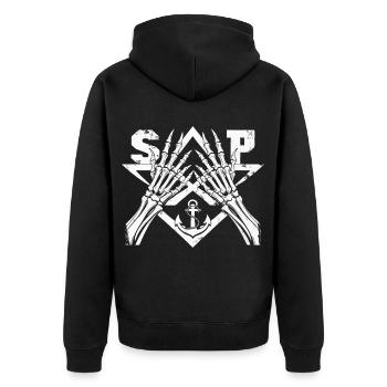 St.Pauli Kiez Hamburg Totenkopf Sankt Pauli - Unisex Premium Bio Zip Hoodie - Schwarz - Hinten - Nico (187cm)