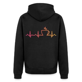 Sunset Coffee, Heartbeat, Coffee - Unisex Premium Organic Zip Hoodie - black - Back - Nico (187cm)