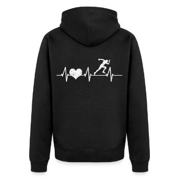 Läufer Sportler Laufen Sport Herzschlag Geschenk - Unisex Premium Bio Zip Hoodie - Schwarz - Hinten - Nico (187cm)
