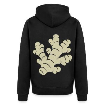 Ingwer Design – Frisch & Gesund - Unisex Premium Bio Zip Hoodie - Schwarz - Hinten - Nico (187cm)