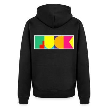 Lustiges Pop-Art-F-Wort - Unisex Premium Bio Zip Hoodie - Schwarz - Hinten - Nico (187cm)