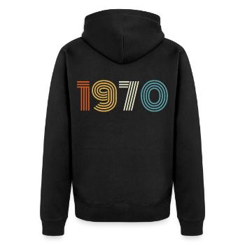 1970er Geschenk 1970er Vintage 1970er - Unisex Premium Bio Zip Hoodie - Schwarz - Hinten - Nico (187cm)