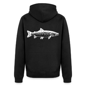 Hecht Raubfisch Jäger Cooles Angler Geschenk Shirt - Unisex Premium Bio Zip Hoodie - Schwarz - Hinten - Nico (187cm)
