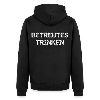 Betreutes Trinken Partnerlook Outfit Fasching - Unisex Premium Bio Zip Hoodie - Schwarz - Hinten - Nico (187cm)