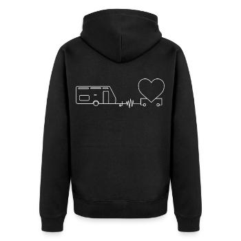 haus auf rädern am campen mit wohnwagen im wald - Unisex Premium Bio Zip Hoodie - Schwarz - Hinten - Nico (187cm)
