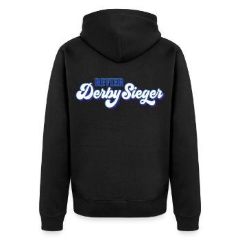 Farben änderbar | Revier Derbysieger - Unisex Premium Bio Zip Hoodie - Schwarz - Hinten - Nico (187cm)
