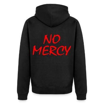 No mercy - Unisex Premium Bio Zip Hoodie - Schwarz - Hinten - Nico (187cm)
