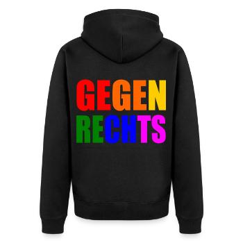 Gegen rechts - Unisex Premium Bio Zip Hoodie - Schwarz - Hinten - Nico (187cm)