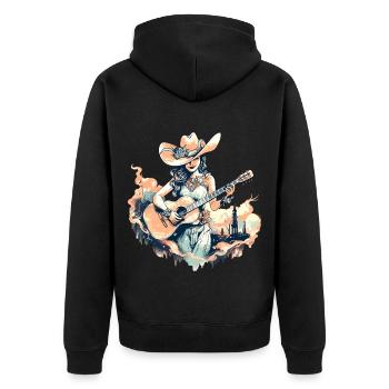Guitare, Guitariste, Chanteur, Musique country, Vintage - Veste à capuche bio Premium Unisexe - noir - Dos - Nico (187cm)