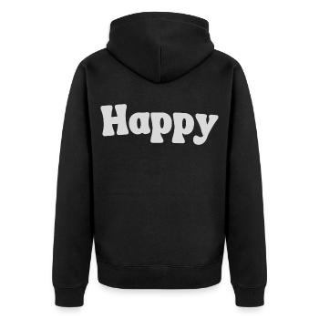 Happy - Unisex Premium Bio Zip Hoodie - Schwarz - Hinten - Nico (187cm)