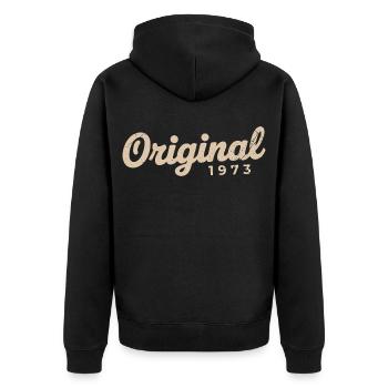 Geburtstagsgeschenk 1973 | Geboren 1973 - Unisex Premium Bio Zip Hoodie - Schwarz - Hinten - Nico (187cm)