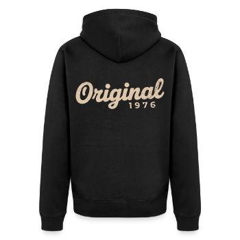 Geburtstagsgeschenk 1976 | Geboren 1976 - Unisex Premium Bio Zip Hoodie - Schwarz - Hinten - Nico (187cm)