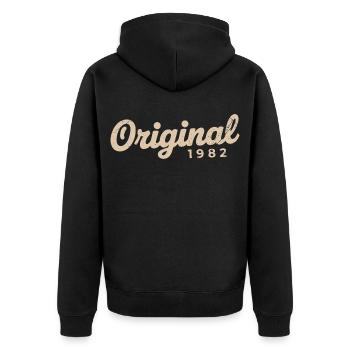 Geburtstagsgeschenk 1982 | Geboren 1982 - Unisex Premium Bio Zip Hoodie - Schwarz - Hinten - Nico (187cm)