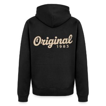 Geburtstagsgeschenk 1983 | Geboren 1983 - Unisex Premium Bio Zip Hoodie - Schwarz - Hinten - Nico (187cm)