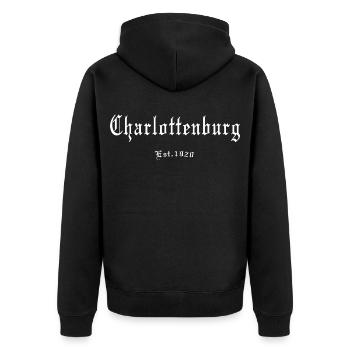 Charlotteburg 1920 Gothic-Stil Fraktur Berliner - Unisex Premium Bio Zip Hoodie - Schwarz - Hinten - Nico (187cm)