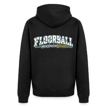 Floorball Löcher Humor Design - Unisex Premium Bio Zip Hoodie - Schwarz - Hinten - Nico (187cm)
