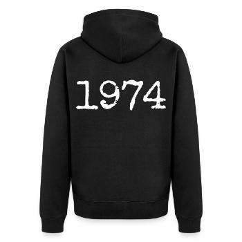 Legendär seit 1974 - Unisex Premium Bio Zip Hoodie - Schwarz - Hinten - Nico (187cm)