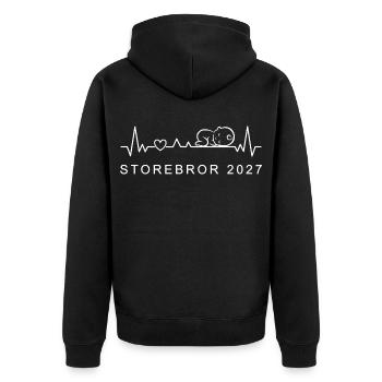 Ich Werde Großer Bruder 2027 Herzschlag Norwegisch - Unisex Premium Bio Zip Hoodie - Schwarz - Hinten - Nico (187cm)