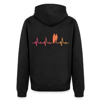 Surf Sunset Heartbeat Surfer Geschenk - Unisex Premium Bio Zip Hoodie - Schwarz - Hinten - Nico (187cm)