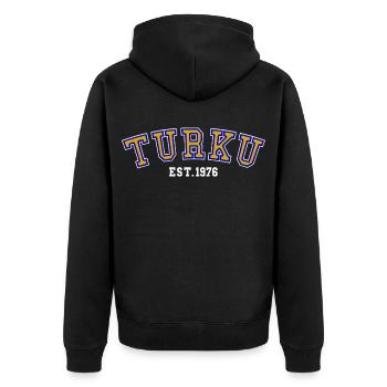 Turku gegründet 1976 – Geburtstag - Unisex Premium Bio Zip Hoodie - Schwarz - Hinten - Nico (187cm)