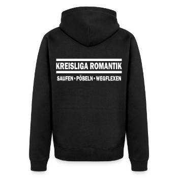 Kreisliga Romantik - Unisex Premium Bio Zip Hoodie - Schwarz - Hinten - Nico (187cm)