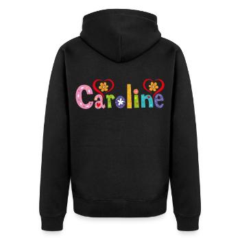 Personalisierter Caroline-Name - Unisex Premium Bio Zip Hoodie - Schwarz - Hinten - Nico (187cm)