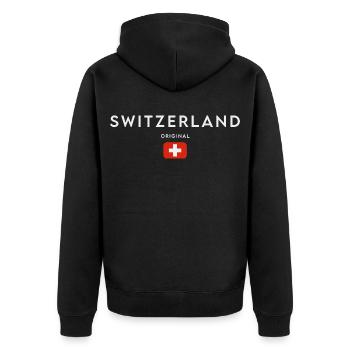 Flagge der Schweiz, Schweizer Stolz - Unisex Premium Bio Zip Hoodie - Schwarz - Hinten - Nico (187cm)