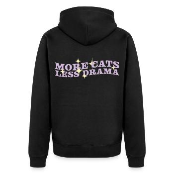 Mehr Katzen, weniger Drama - Unisex Premium Bio Zip Hoodie - Schwarz - Hinten - Nico (187cm)