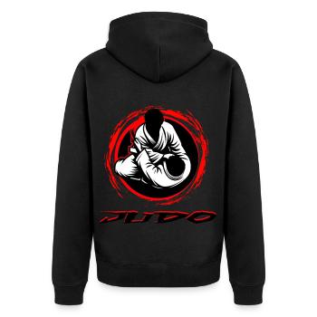 Judo - Unisex Premium Organic Zip Hoodie - black - Back - Nico (187cm)