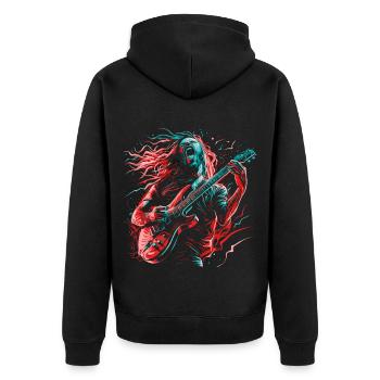 Gitarrist E-Gitarre Rock Punk Metal Splash Neon - Unisex Premium Bio Zip Hoodie - Schwarz - Hinten - Nico (187cm)