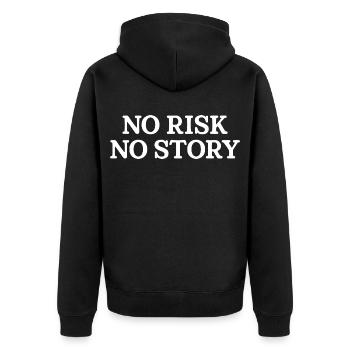 No Risk No Story - Unisex Premium Organic Zip Hoodie - black - Back - Nico (187cm)