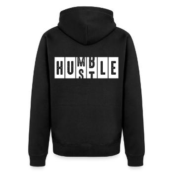 Humble Hustle Distressed Lettering - Unisex Premium Organic Zip Hoodie - black - Back - Nico (187cm)