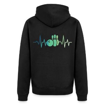 Bowling-Herzschlag-Bowler - Unisex Premium Bio Zip Hoodie - Schwarz - Hinten - Nico (187cm)