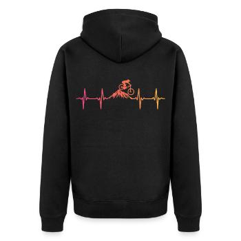 Mountainbike Heartbeat Sunset Mountainbike - Unisex Premium Bio Zip Hoodie - Schwarz - Hinten - Nico (187cm)