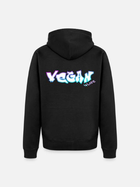 vegan4life cyan-lila - Unisex Premium Bio Zip Hoodie - Schwarz