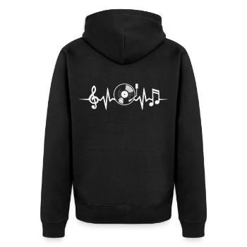 Vinyl Herzschlag Retro Schallplatte DJ Musik - Unisex Premium Bio Zip Hoodie - Schwarz - Hinten - Nico (187cm)