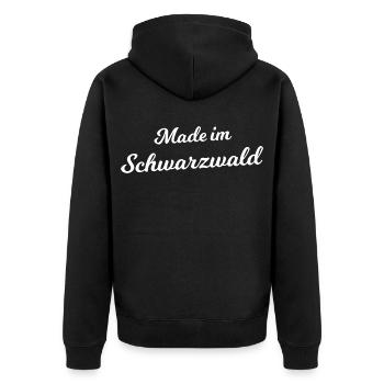 Made im Schwarzwald – Heimat Schriftzug - Unisex Premium Bio Zip Hoodie - Schwarz - Hinten - Nico (187cm)