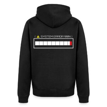 Systemfehler 99% Ladezustand - Unisex Premium Bio Zip Hoodie - Schwarz - Hinten - Nico (187cm)